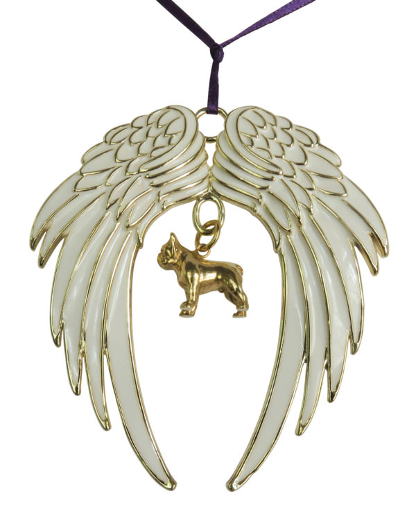 FRENCH BULLDOG Gold Plated ANGEL WING Memorial Christmas Holiday Ornament