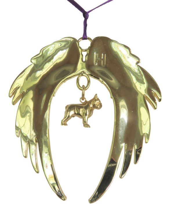 FRENCH BULLDOG Gold Plated ANGEL WING Memorial Christmas Holiday Ornament