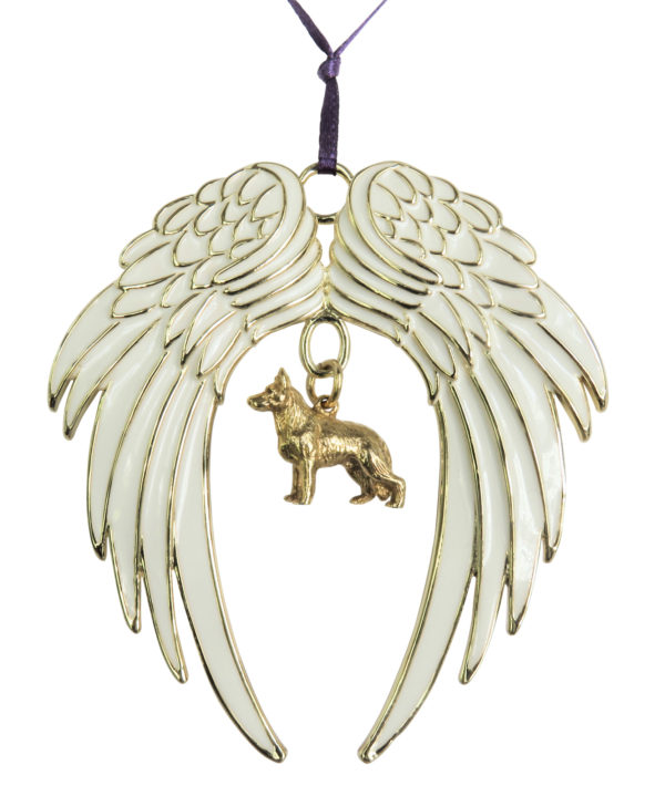 GERMAN SHEPHERD Gold Plated ANGEL WING Memorial Christmas Holiday Ornament