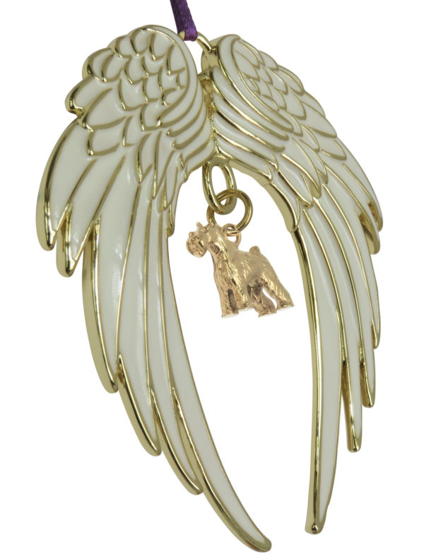 MINIATURE SCHNAUZER Gold Plated ANGEL WING Memorial Christmas Holiday Ornament