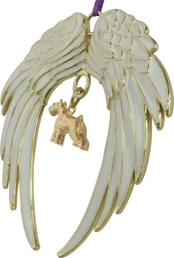 MINIATURE SCHNAUZER Gold Plated ANGEL WING Memorial Christmas Holiday Ornament