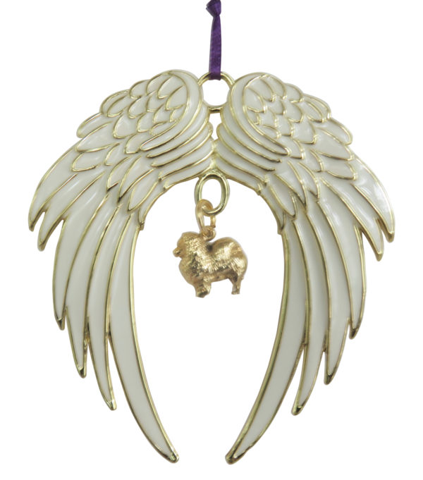 POMERANIAN Gold Plated ANGEL WING Memorial Christmas Holiday Ornament