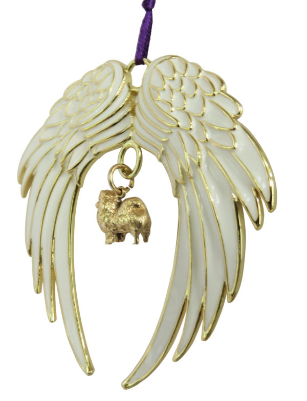 POMERANIAN Gold Plated ANGEL WING Memorial Christmas Holiday Ornament