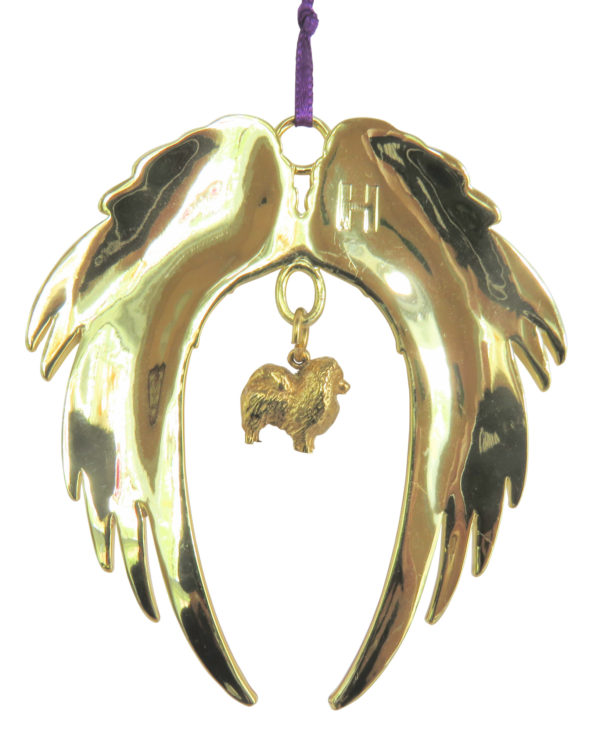POMERANIAN Gold Plated ANGEL WING Memorial Christmas Holiday Ornament