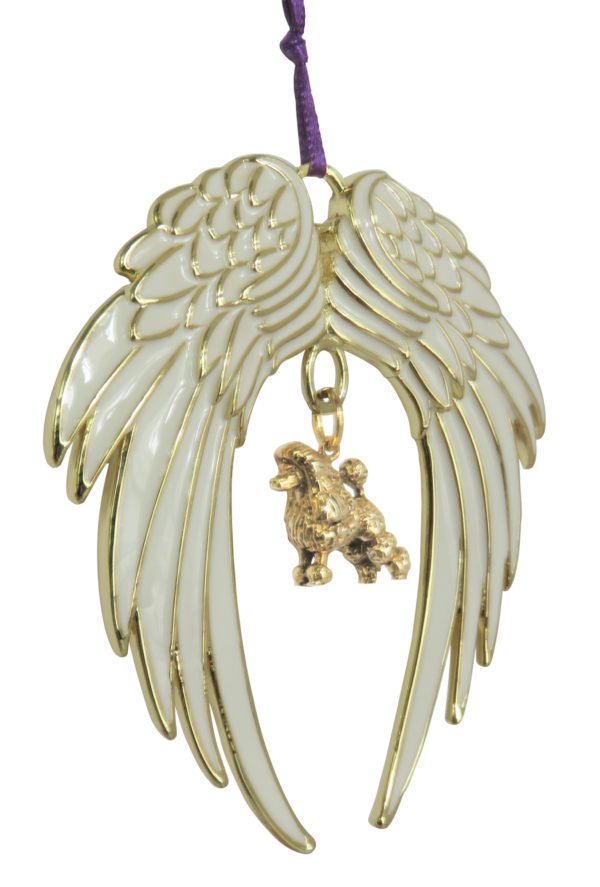 POODLE Gold Plated ANGEL WING Memorial Christmas Holiday Ornament