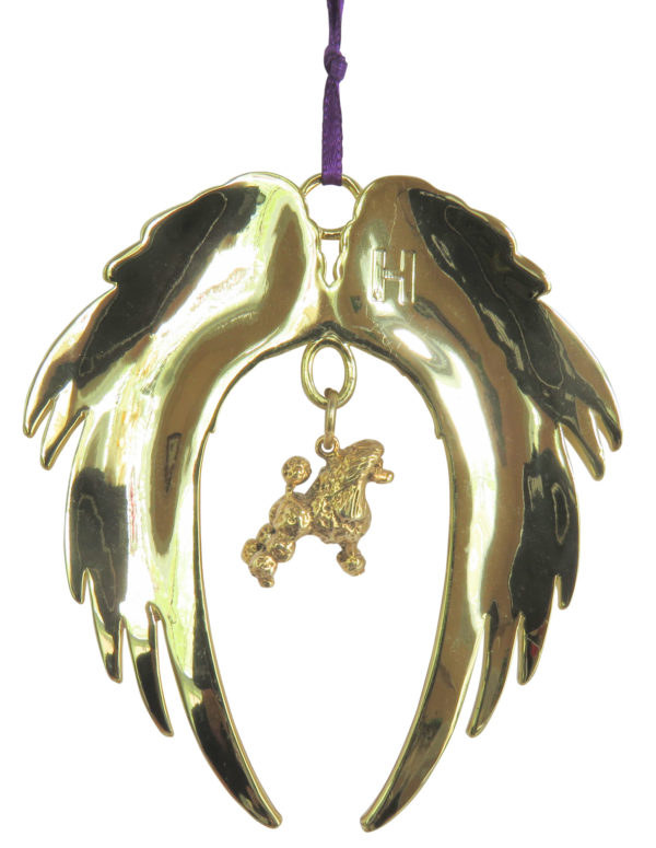 POODLE Gold Plated ANGEL WING Memorial Christmas Holiday Ornament