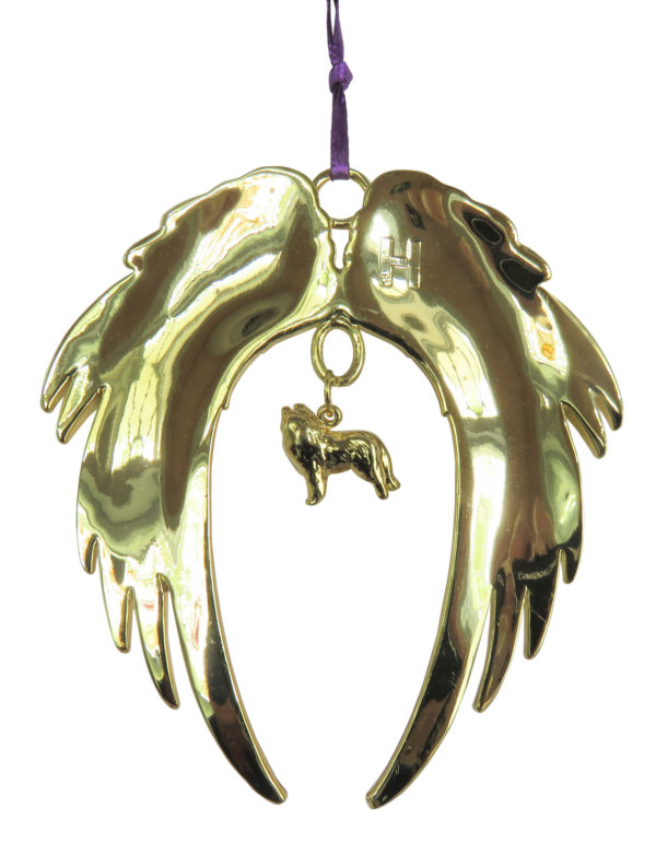 SHETLAND SHEEPDOG ( Sheltie ) Gold Plated ANGEL WING Memorial Christmas Holiday Ornament