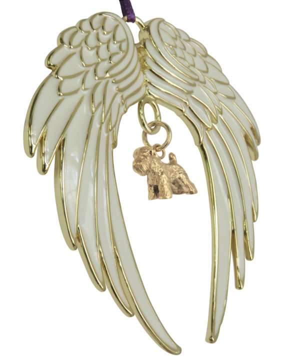SOFT COATED WHEATEN TERRIER Gold Plated ANGEL WING Memorial Christmas Holiday Ornament