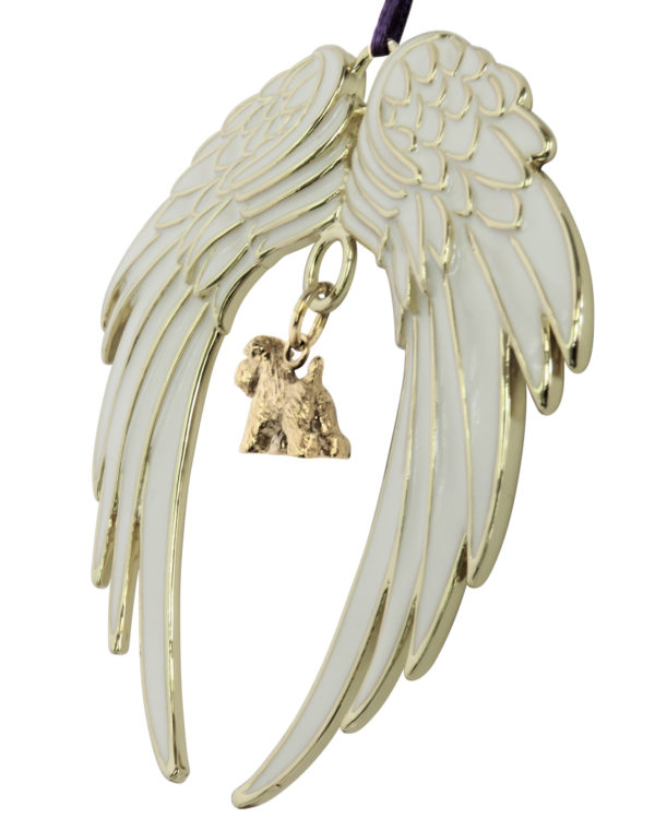 SOFT COATED WHEATEN TERRIER Gold Plated ANGEL WING Memorial Christmas Holiday Ornament