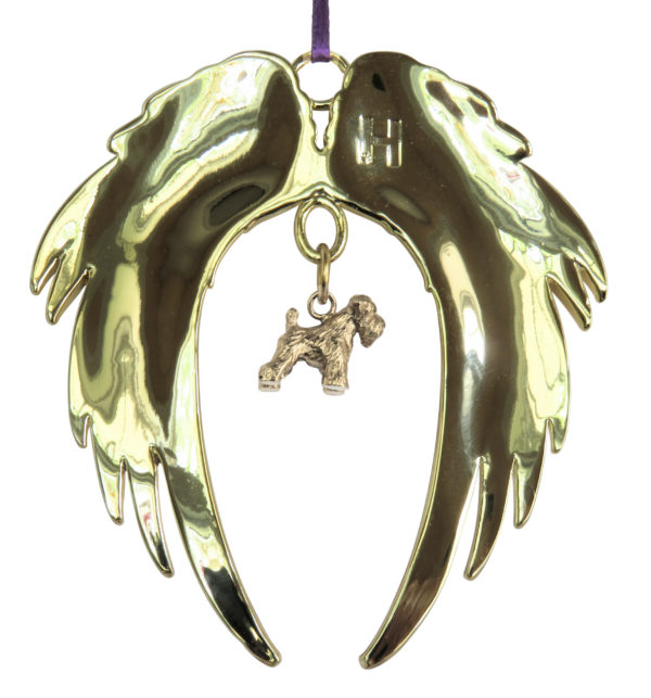 SOFT COATED WHEATEN TERRIER Gold Plated ANGEL WING Memorial Christmas Holiday Ornament