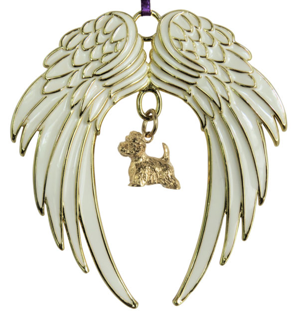 WEST HIGHLAND WHITE TERRIER - Westie - Gold Plated ANGEL WING Memorial Christmas Holiday Ornament