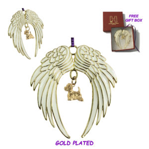 WEST HIGHLAND WHITE TERRIER - Westie - Gold Plated ANGEL WING Memorial Christmas Holiday Ornament
