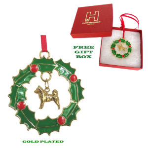 Akita Gold Plated Bronze Christmas Holiday Wreath Ornament Decoration Gift