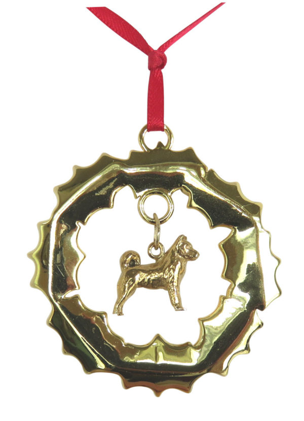 Akita Gold Plated Bronze Christmas Holiday Wreath Ornament Decoration Gift