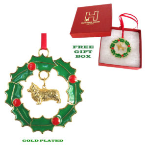 Pembroke Welsh Corgi Gold Plated Bronze Christmas Holiday Wreath Ornament Decoration Gift