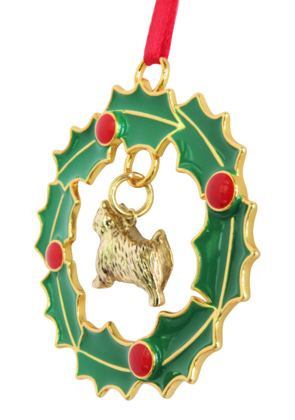 Norwich Terrier Gold Plated Bronze Christmas Holiday Wreath Ornament Decoration Gift