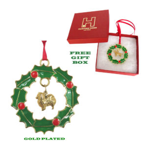 Pomeranian Gold Plated Bronze Christmas Holiday Wreath Ornament Decoration Gift