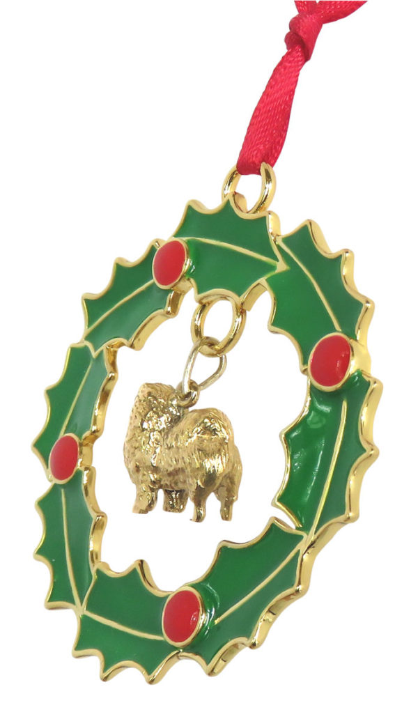 Pomeranian Gold Plated Bronze Christmas Holiday Wreath Ornament Decoration Gift
