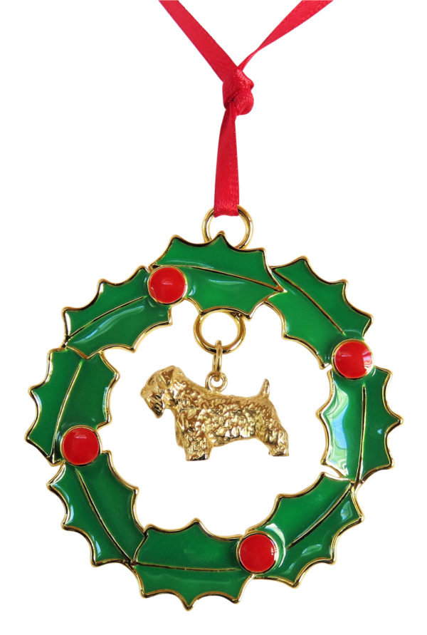 Sealyham Terrier Gold Plated Bronze Christmas Holiday Wreath Ornament Decoration Gift
