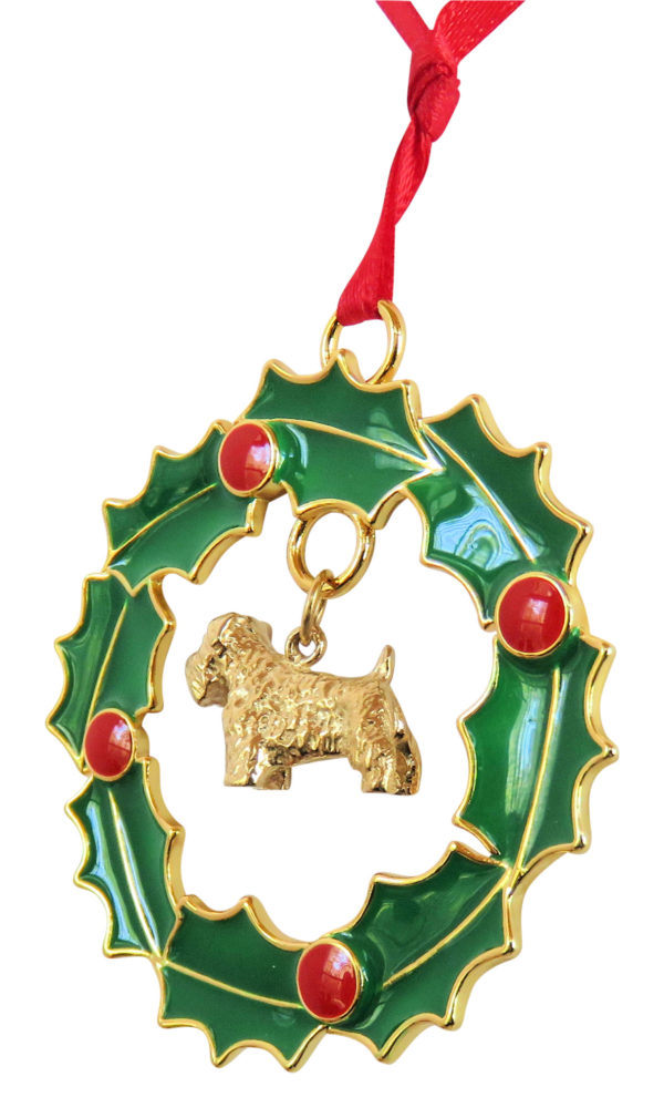 Sealyham Terrier Gold Plated Bronze Christmas Holiday Wreath Ornament Decoration Gift