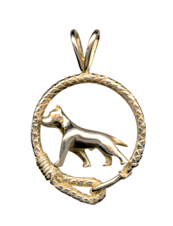 American Staffordshire Terrier Am Staff in Leash Pendant Charm Necklace in 14K Gold or Sterling Silver