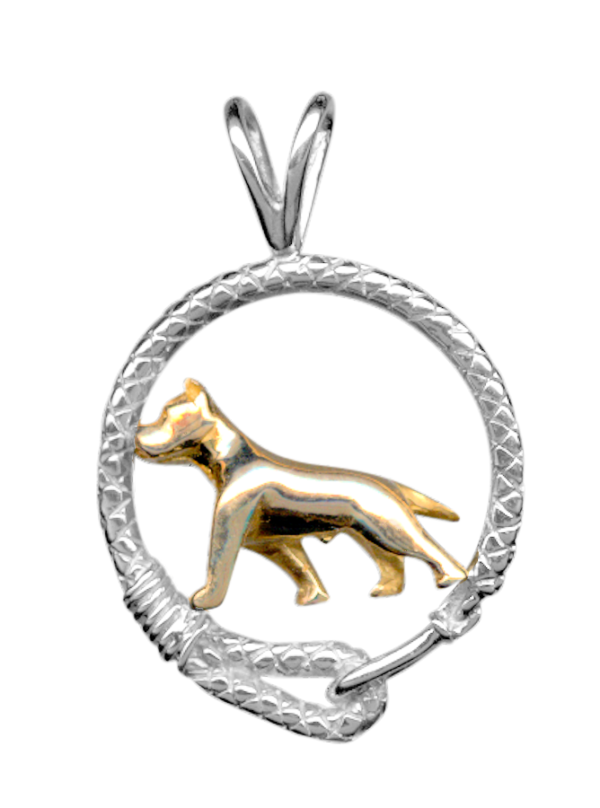 American Staffordshire Terrier Am Staff in Leash Pendant Charm Necklace in 14K Gold or Sterling Silver