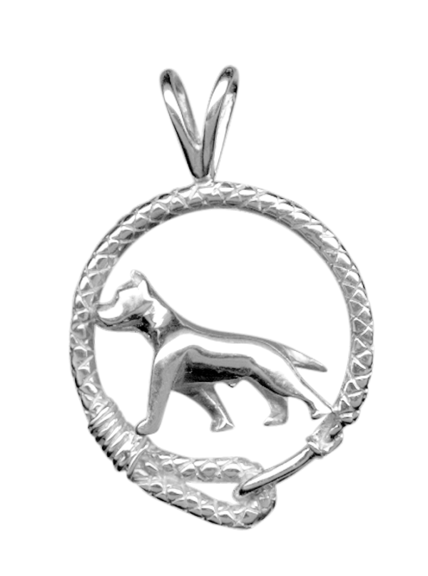 American Staffordshire Terrier Am Staff in Leash Pendant Charm Necklace in 14K Gold or Sterling Silver