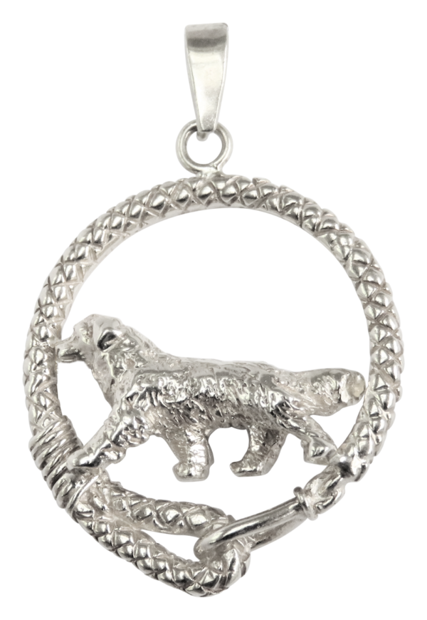 Bernese Mountain Dog in Leash Pendant Charm Necklace in 14K Gold or Sterling Silver