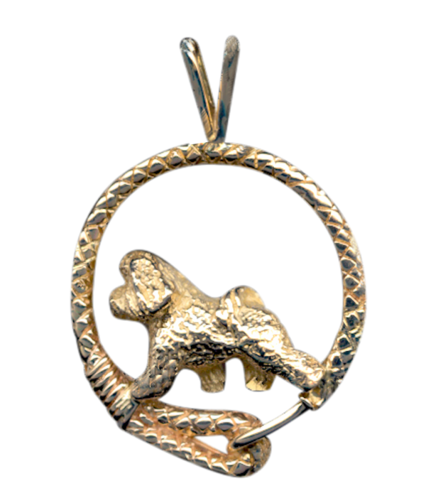 Bichon Frise in Leash Pendant Charm Necklace in 14K Gold or Sterling Silver