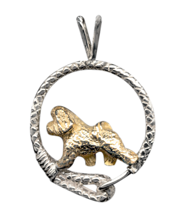 Bichon Frise in Leash Pendant Charm Necklace in 14K Gold or Sterling Silver