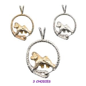 Bichon Frise in Leash Pendant Charm Necklace in 14K Gold or Sterling Silver