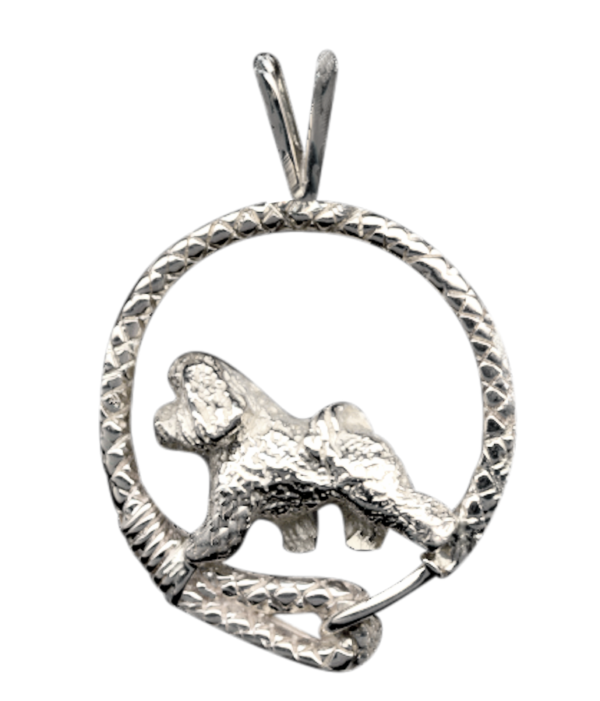 Bichon Frise in Leash Pendant Charm Necklace in 14K Gold or Sterling Silver