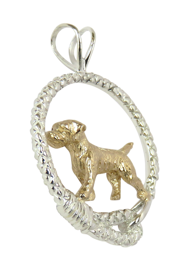 Border Terrier in Leash Pendant Charm Necklace in 14K Gold or Sterling Silver