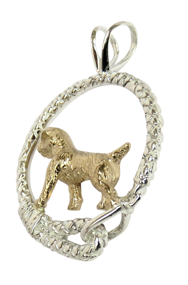 Border Terrier in Leash Pendant Charm Necklace in 14K Gold or Sterling Silver