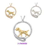 Border Terrier in Leash Pendant Charm Necklace in 14K Gold or Sterling Silver