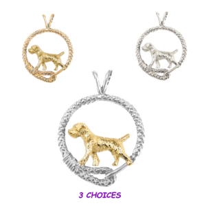Border Terrier in Leash Pendant Charm Necklace in 14K Gold or Sterling Silver