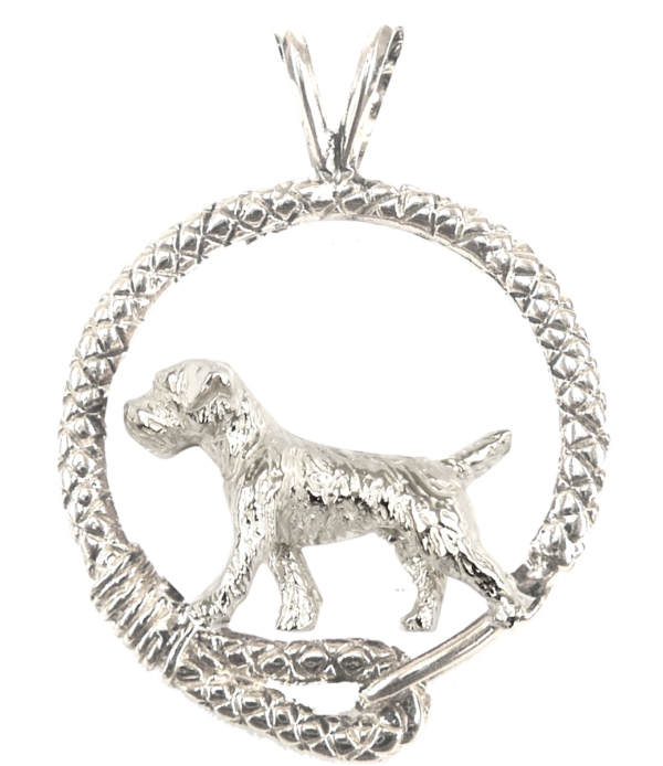 Border Terrier in Leash Pendant Charm Necklace in 14K Gold or Sterling Silver