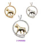 Boston Terrier in Leash Pendant Charm Necklace in 14K Gold or Sterling Silver