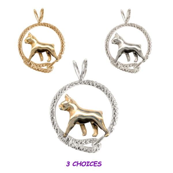 Boston Terrier in Leash Pendant Charm Necklace in 14K Gold or Sterling Silver