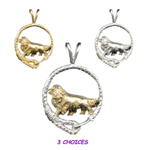 Cavalier King Charles Spaniel in Leash Pendant Charm Necklace in 14K Gold or Sterling Silver