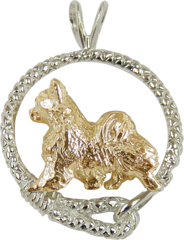 Chihuahua Longhaired in Leash Pendant Charm Necklace in 14K Gold or Sterling Silver