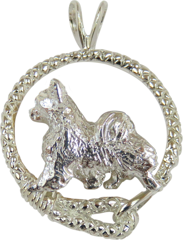 Chihuahua Longhaired in Leash Pendant Charm Necklace in 14K Gold or Sterling Silver
