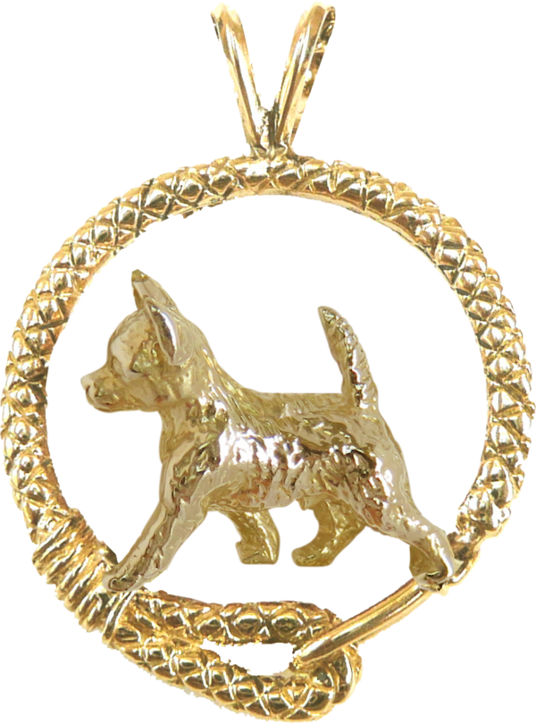Chihuahua Smooth in Leash Pendant Charm Necklace in 14K Gold or Sterling Silver