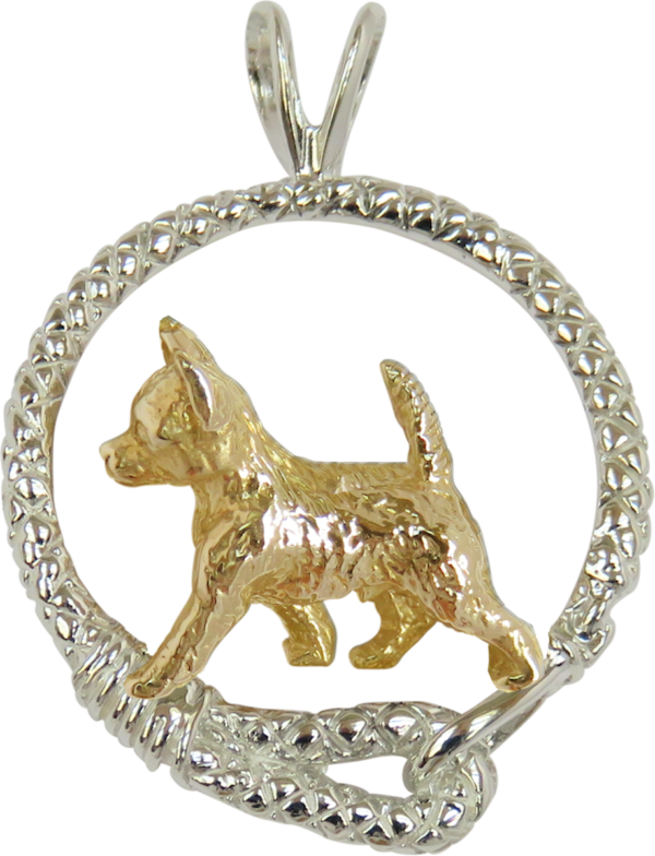 Chihuahua Smooth in Leash Pendant Charm Necklace in 14K Gold or Sterling Silver