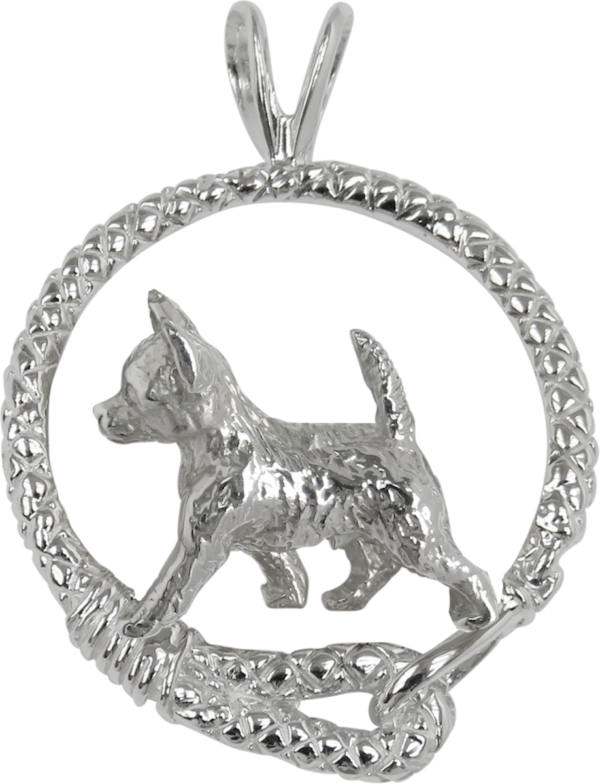 Chihuahua Smooth in Leash Pendant Charm Necklace in 14K Gold or Sterling Silver