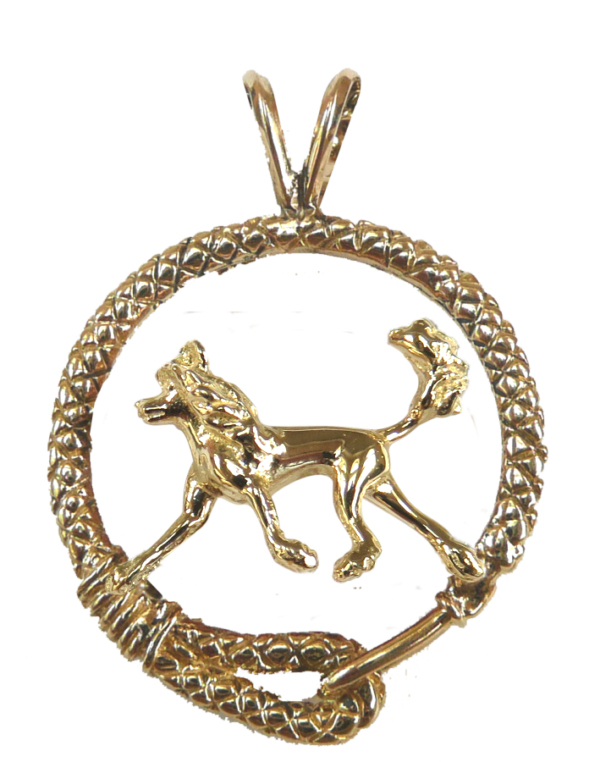 Chinese Crested in Leash Pendant Charm Necklace in 14K Gold or Sterling Silver