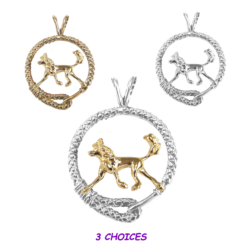 Chinese Crested in Leash Pendant Charm Necklace in 14K Gold or Sterling Silver