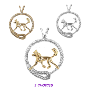 Chinese Crested in Leash Pendant Charm Necklace in 14K Gold or Sterling Silver