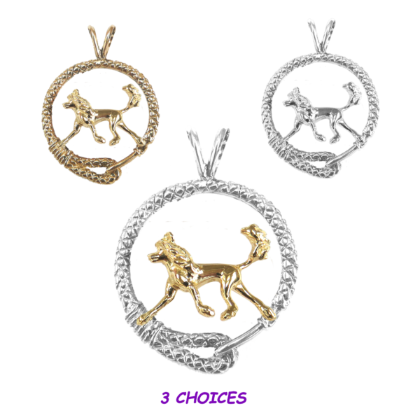 Chinese Crested in Leash Pendant Charm Necklace in 14K Gold or Sterling Silver
