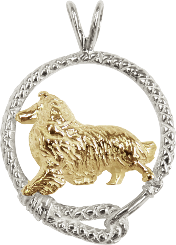 Rough Collie in Leash Pendant Charm Necklace in 14K Gold or Sterling Silver